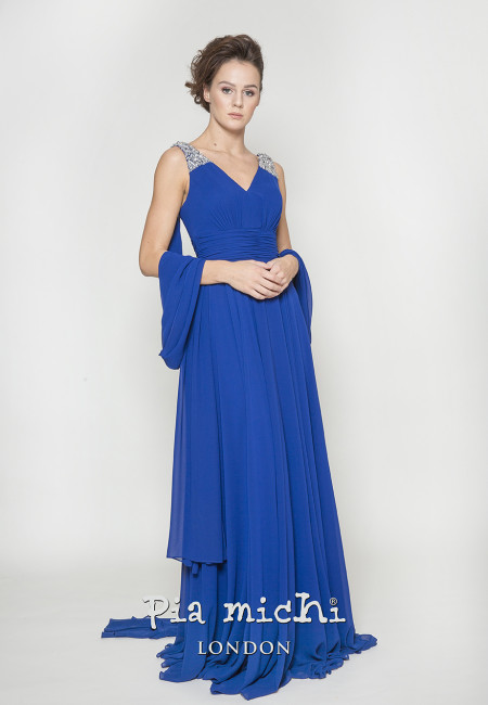 Pia Michi Royal Blue Chiffon Prom Dress / Evening Dress